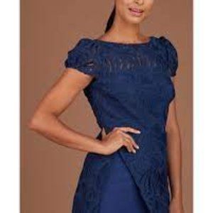 Kay Unger Zelda navy blue lace sheath cocktail dress size 10